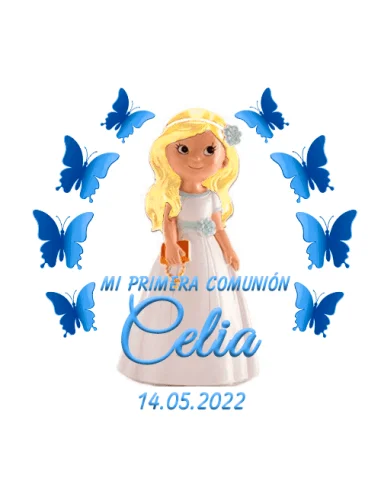 Etiqueta de Comunión - Niña Mariposas Azules