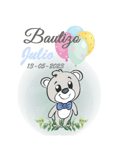 Etiqueta de Bautizo - Dibujo Osito Gris
