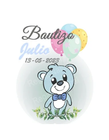Etiqueta de Bautizo - Dibujo Osito Azul