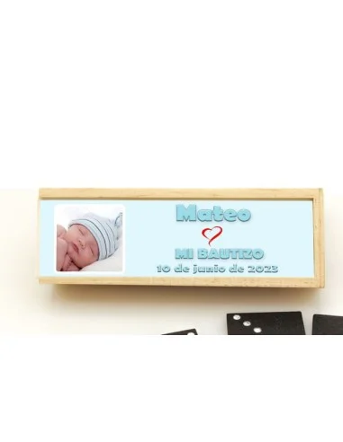 Dominó Personalizado Madera - Bautizo Azul