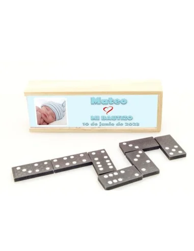 Dominó Personalizado Madera - Bautizo Azul