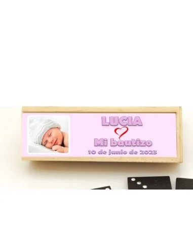 Dominó Personalizado Madera - Bautizo Rosa