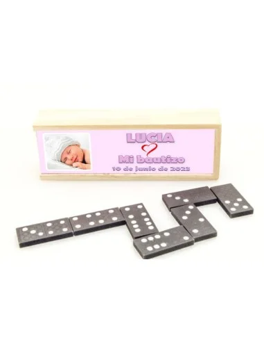Dominó Personalizado Madera - Bautizo Rosa