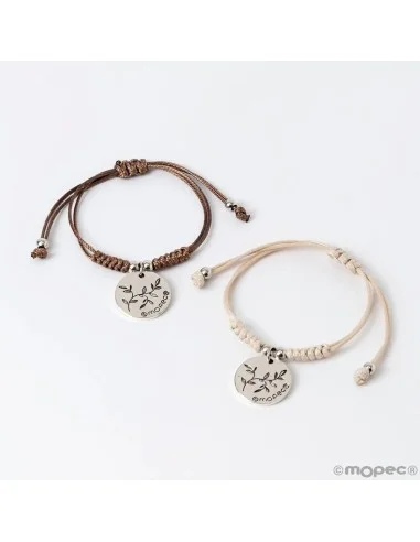 Pulsera Beige Medalla Paloma Marfil/Marrón