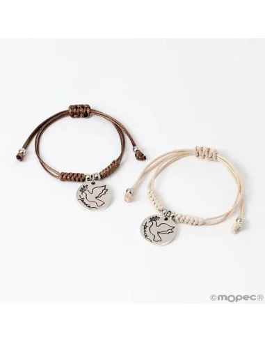Pulsera Beige Medalla Paloma Marfil/Marrón