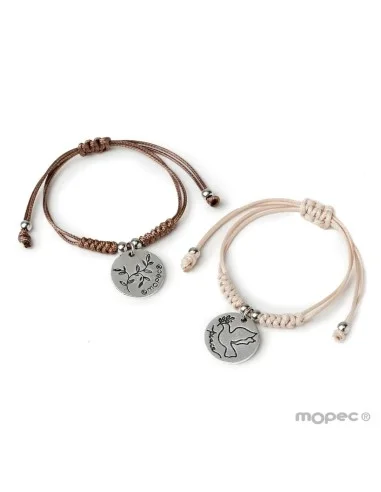 Pulsera Beige Medalla Paloma Marfil/Marrón