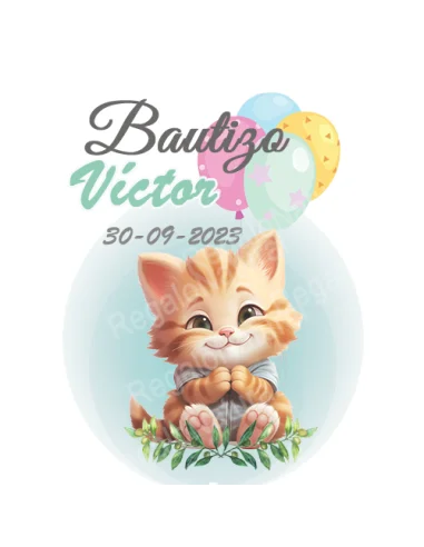 Etiqueta de Bautizo - Gatito