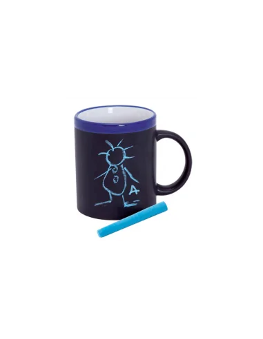 Taza Pizarra Ceramica En Cajita Individual Azul