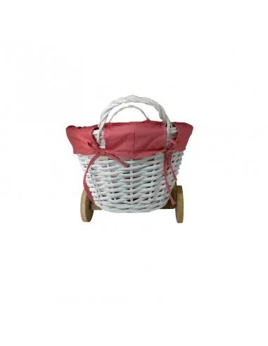 CESTA DE MIMBRE EN FORMA DE CARRITO ROSA