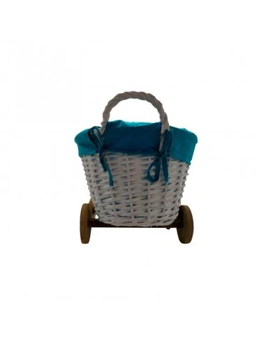 CESTA DE MIMBRE EN FORMA DE CARRITO AZUL